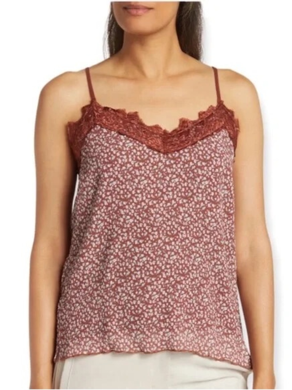 Everleigh Crinkle Release Pleated Floral Cami Lace Trim V-Neck Boxy Fit Lined XL